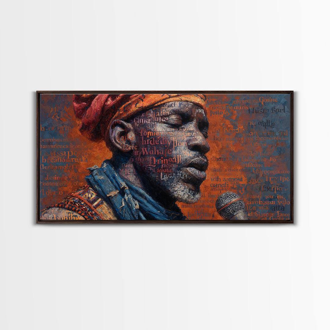 African Man Profile With Microphone Canvas Print, Typography Portrait In Red And Blue, Black Culture Wall Decor Gift For Him