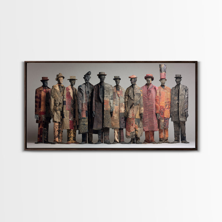 Abstract African Tribal Figures Framed Canvas Print, Textured Ethnic Wall Decor, Modern African Art, Cultural Home Decor