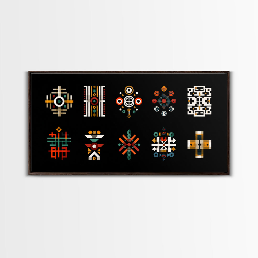 Modern African Geometric Symbols Wall Art, Abstract Tribal Patterns, Afrocentric Decor, Black Culture Art Canvas Print Set