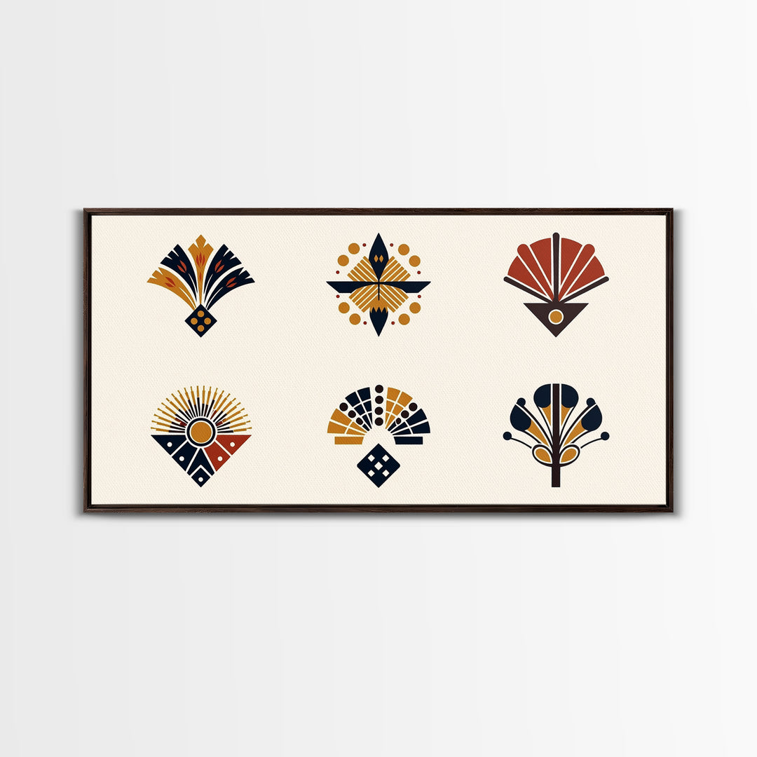 Minimal African Fan Motif Wall Art, Boho Geometric Pattern Decor, Abstract African Art, Earth Tone Canvas Print Set Gift