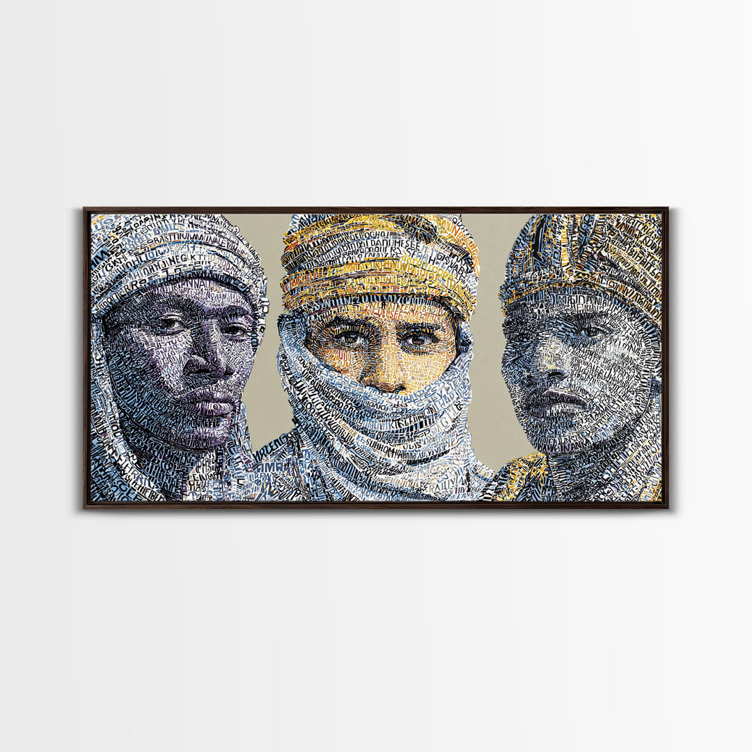 North African Tuareg Portrait Trio Canvas Print, Blue Desert Nomad Wall Art, Modern African Art Prints For Home Decor Gift