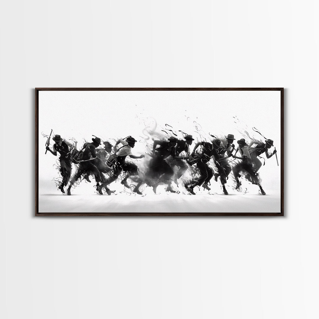 African Warrior Riders In Bold Black Ink Wall Art, Tribal Battle Canvas Print, Black And White Statement Decor Gift For Office