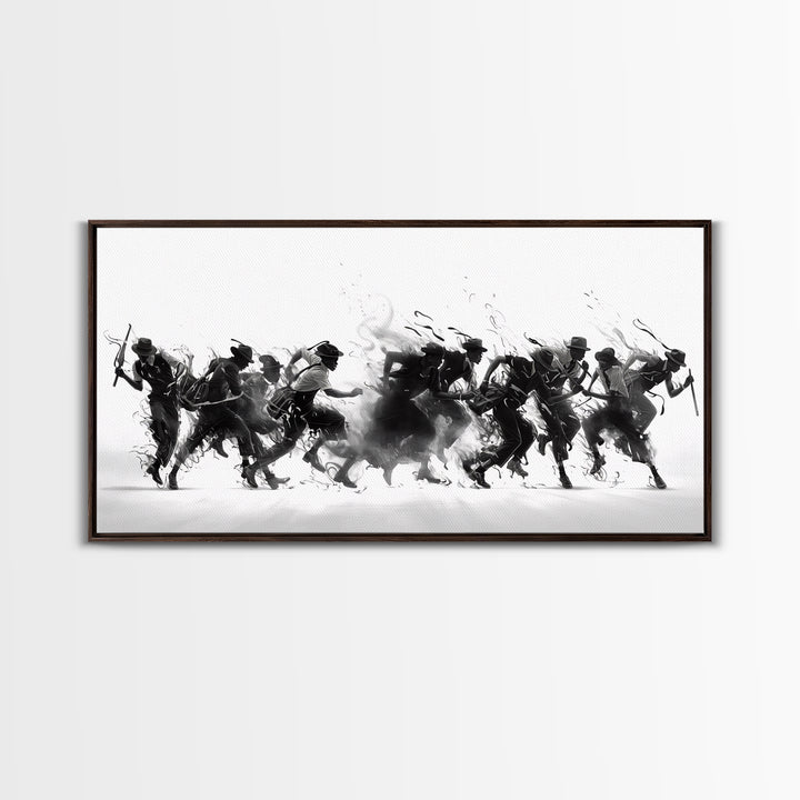 African Warrior Riders In Bold Black Ink Wall Art, Tribal Battle Canvas Print, Black And White Statement Decor Gift For Office