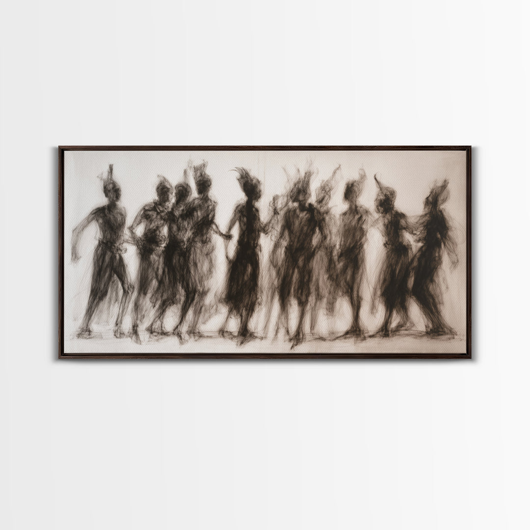 Charcoal African Women Dance Silhouettes Wall Art, Feminine Cultural Canvas Print, Afrocentric Decor Gift For Home Living Room