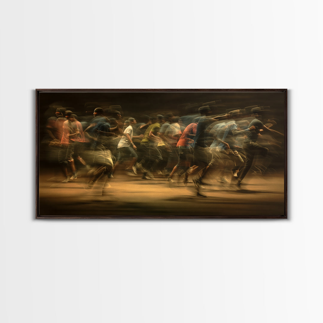 Blurred African Runners In Warm Motion Wall Art, Contemporary Black People Canvas Print, Urban Cultural Decor Gift For Home
