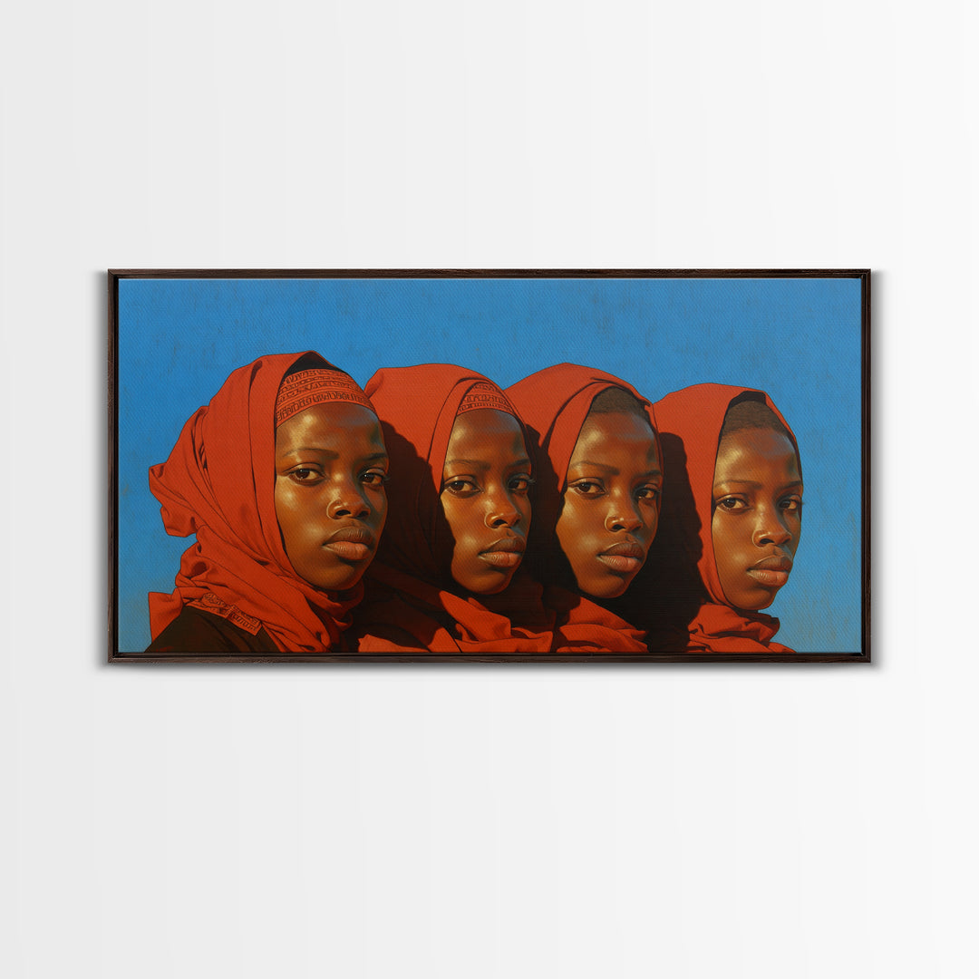 Four African Women In Red Headwraps Wall Art, Black Woman Canvas Print For Afrocentric Decor, Portrait Wall Art, And Gifts