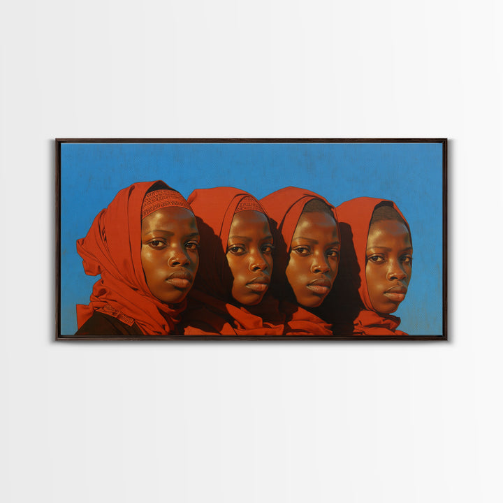 Four African Women In Red Headwraps Wall Art, Black Woman Canvas Print For Afrocentric Decor, Portrait Wall Art, And Gifts