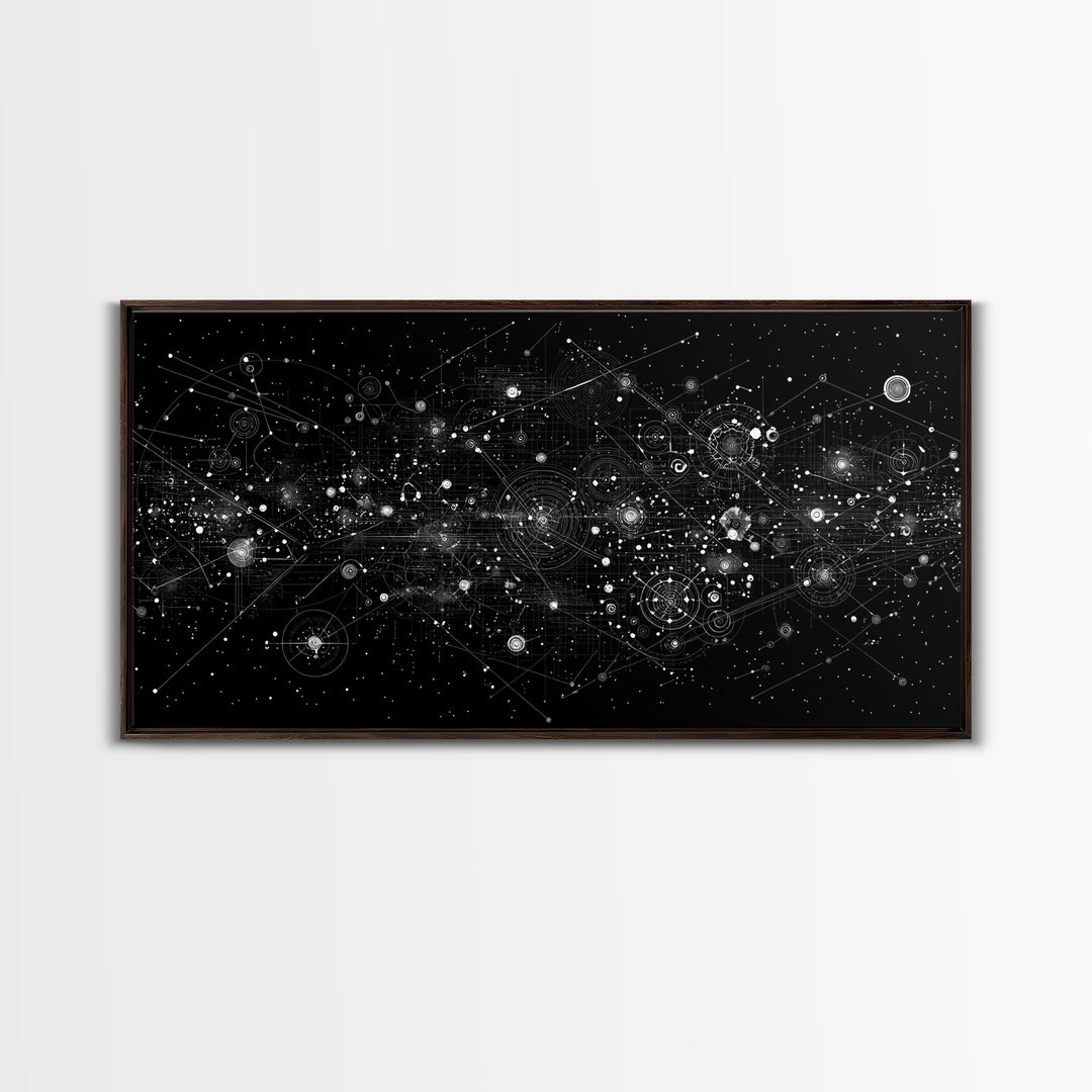 Black Cosmic Circuit Constellation Wall Art, Futuristic Digital Art, Abstract Space Print, Modern Office Decor Canvas Print