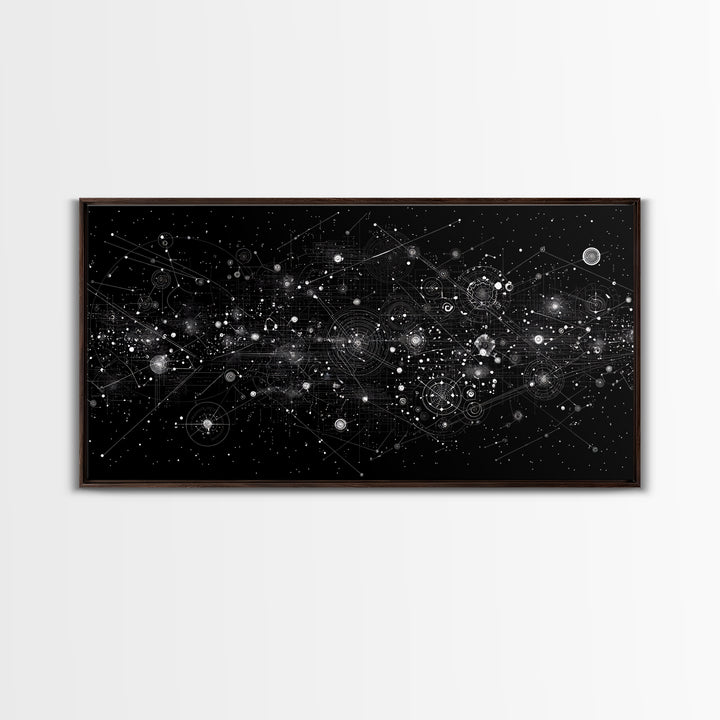 Black Cosmic Circuit Constellation Wall Art, Futuristic Digital Art, Abstract Space Print, Modern Office Decor Canvas Print