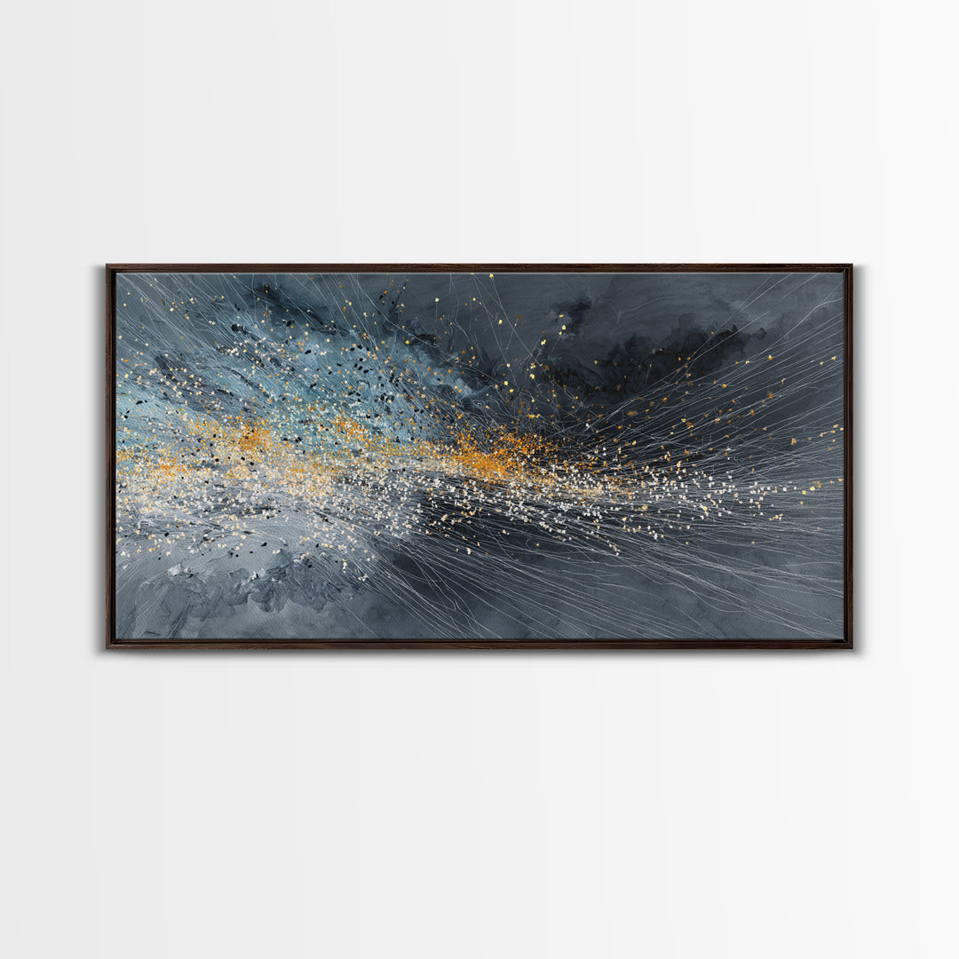 Gray Gold Storm Burst Abstract Large Wall Art, Textured Canvas Print, Modern Living Room Decor, Statement Home Decor Gift
