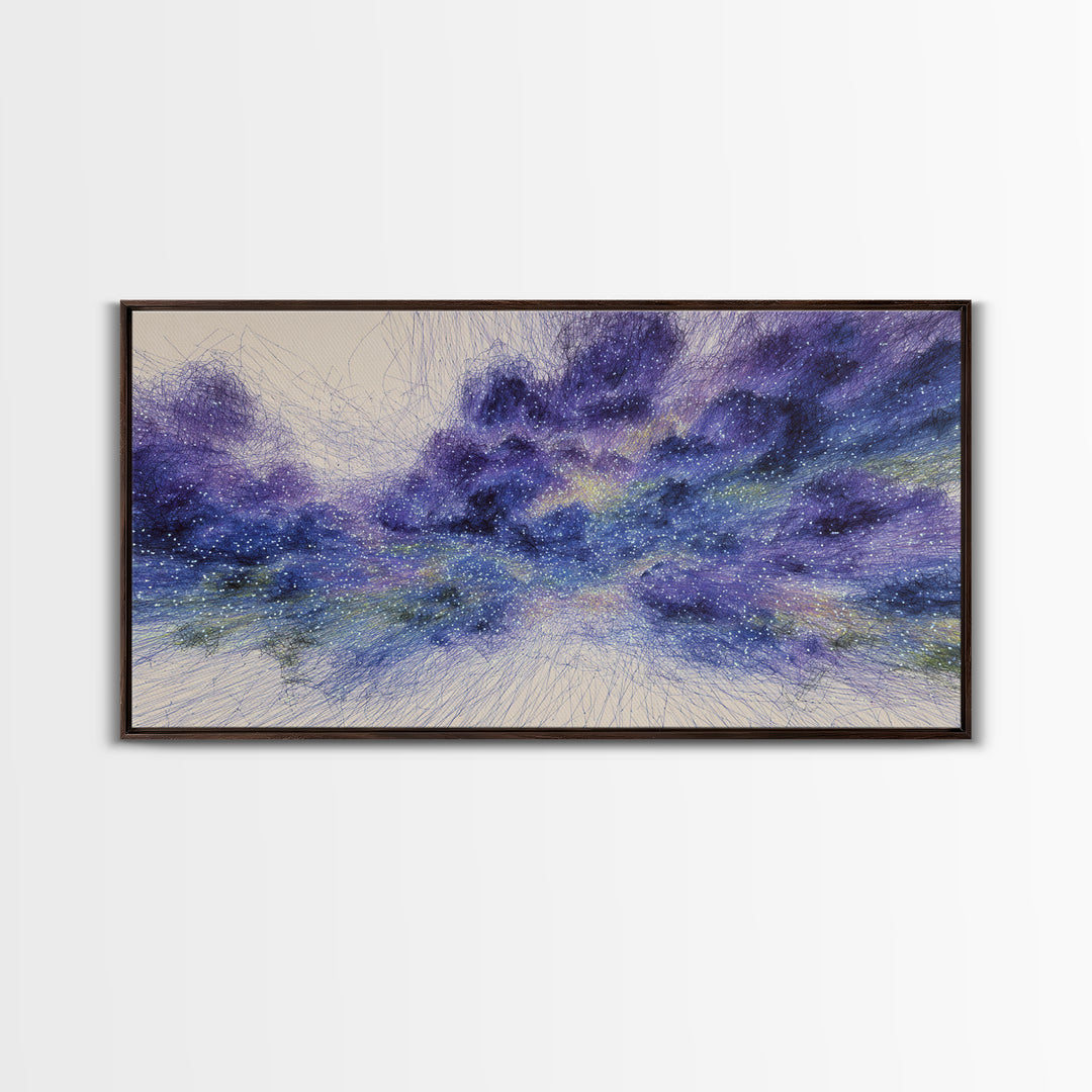Purple Blue Starry Dreamy Nebula Abstract Wall Art, Cosmic Canvas Print, Modern Bedroom Decor, Spiritual Meditation Gift
