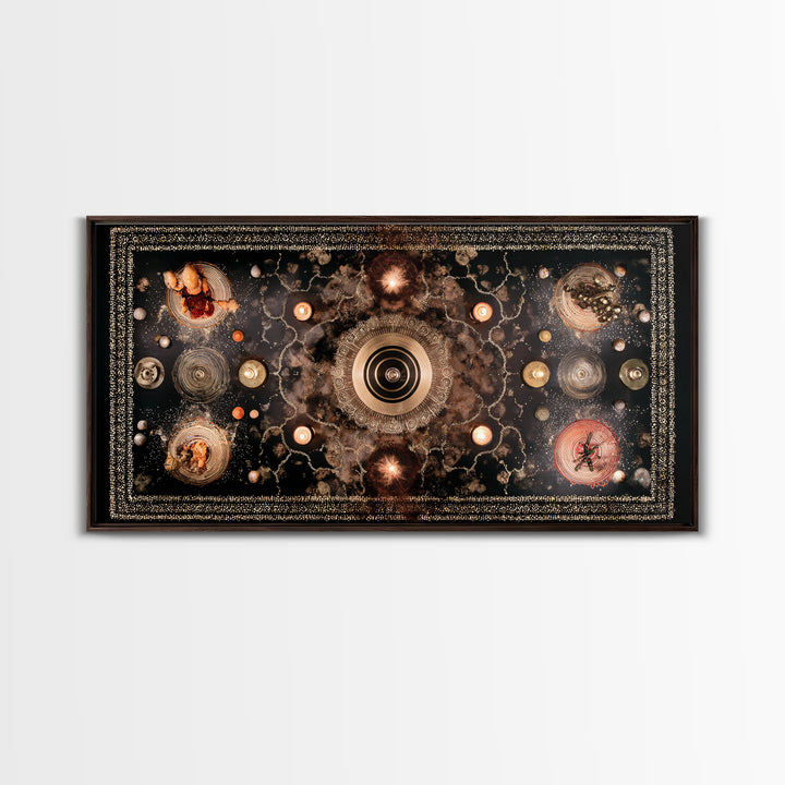 Celestial Tribal Mandala Altar Wall Art, African Inspired Abstract Art, Spiritual Gold Canvas Decor For Meditation Room Decor