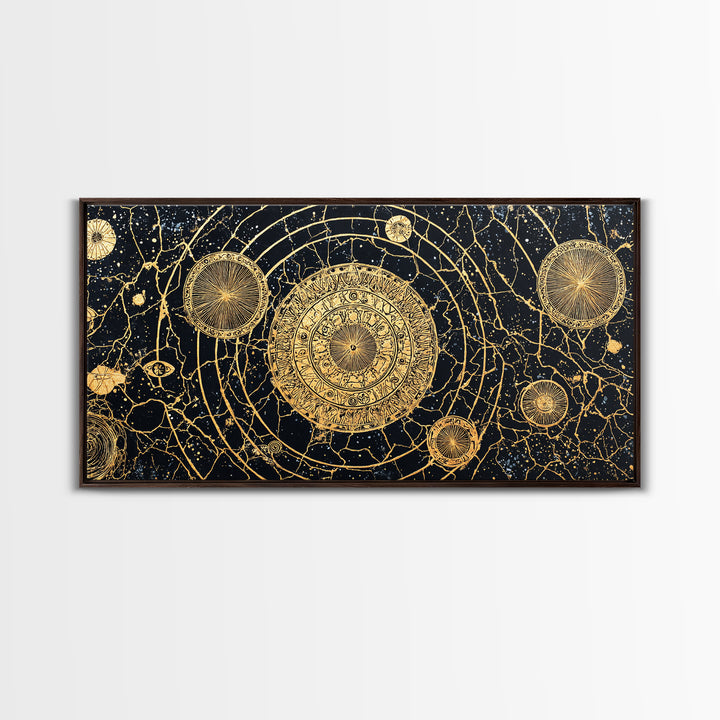 Gold Celestial Mandala Map Wall Art, African Abstract Black And Gold Decor, Luxury Canvas, Spiritual Boho Home Decor, Statement Piece