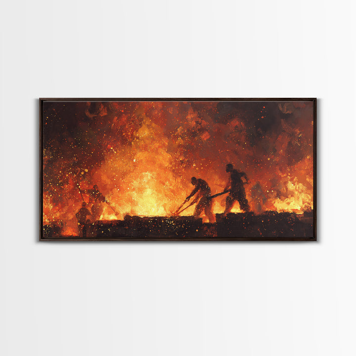Fiery African Blacksmith Silhouette Canvas Print, African Warrior Art, Orange Abstract Painting, Black History Wall Decor Gift