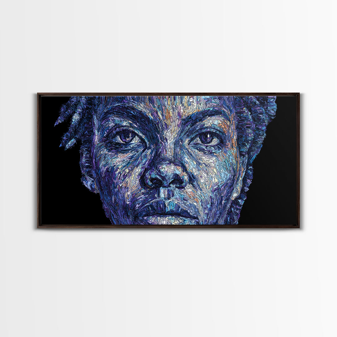 Blue African Woman Portrait Wall Art, Expressive Melanin Painting, Contemporary Black Female Art, Bold Canvas Decor Gift