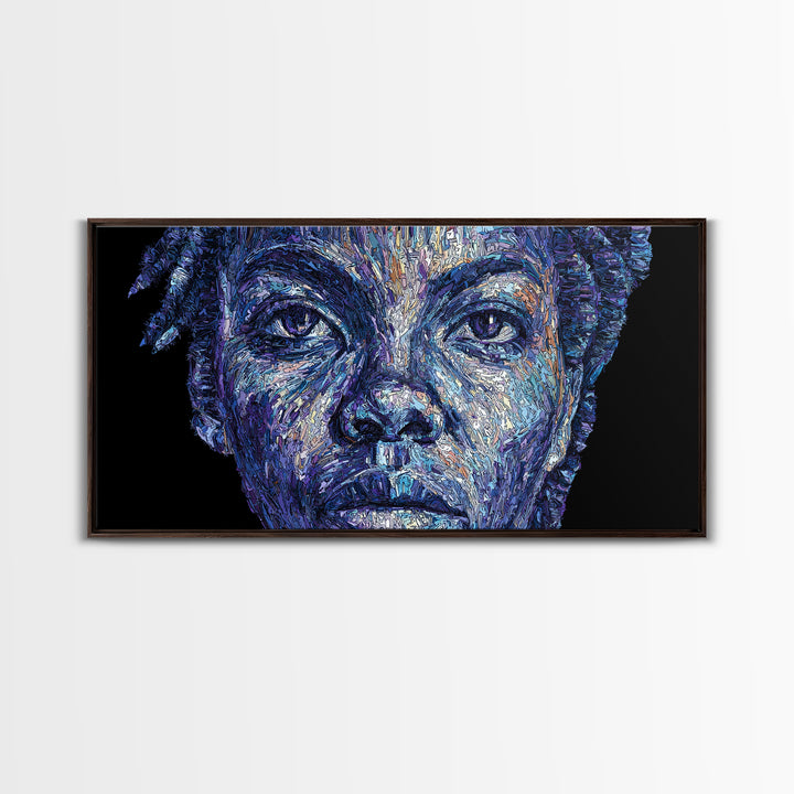 Blue African Woman Portrait Wall Art, Expressive Melanin Painting, Contemporary Black Female Art, Bold Canvas Decor Gift
