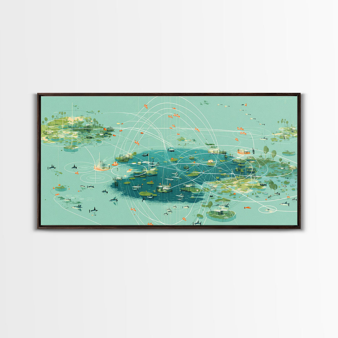 Turquoise Abstract African Wetland Islands Wall Art, Modern Canvas Art, Teal Coastal Map, Digital Art Africa, Unique Decor