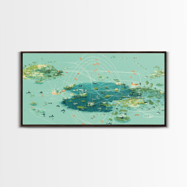 Turquoise Abstract African Wetland Islands Wall Art, Modern Canvas Art, Teal Coastal Map, Digital Art Africa, Unique Decor