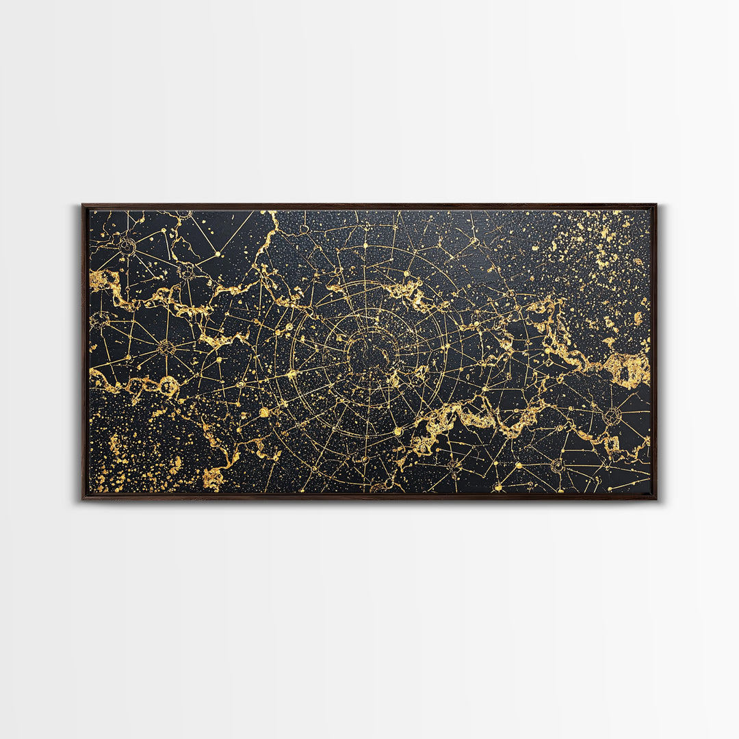 Gold Constellation Spiral Abstract Wall Art, African Abstract, Black And Gold Art, Modern Wall Decor, Luxury Canvas Print