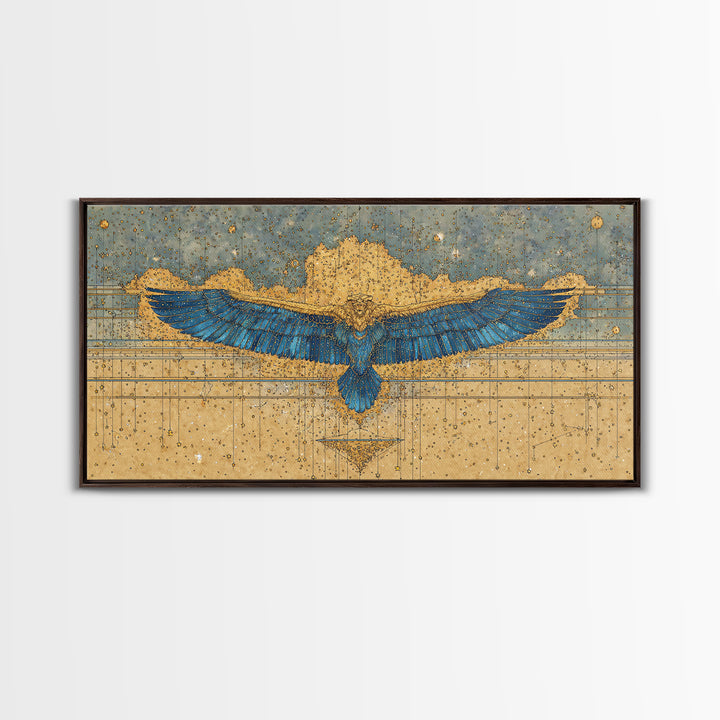 Blue Gold Winged Scarab Wall Art, African Egyptian Art, Ancient African Art, Spiritual Wall Decor, Luxury Canvas Print Gift