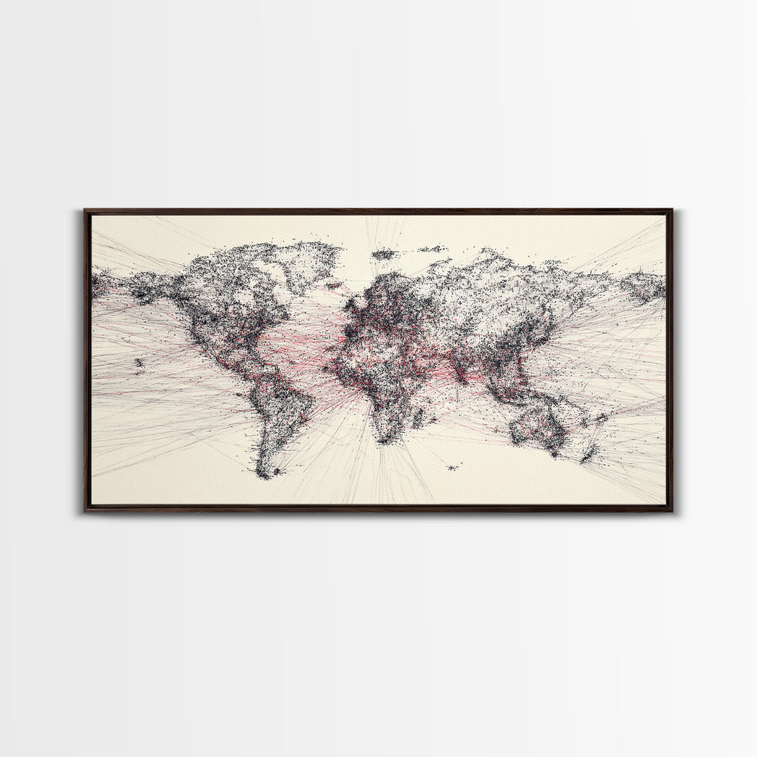 Dotted World Map In Black And Red, African Inspired Wall Art, Abstract Global Network Print, Modern Office Home Decor Gift