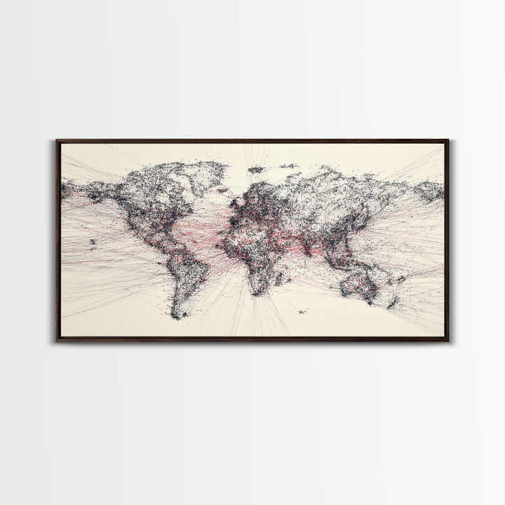 Dotted World Map In Black And Red, African Inspired Wall Art, Abstract Global Network Print, Modern Office Home Decor Gift