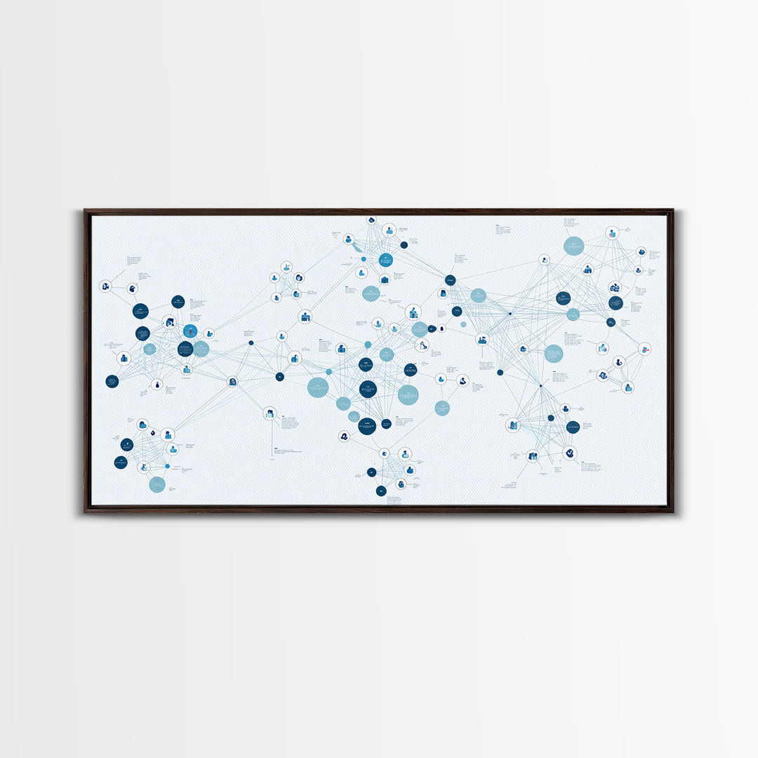 Blue Global Data Network Map Canvas Print, Abstract Wall Art, Modern Office Decor, Minimalist Technology Home Decor Gift