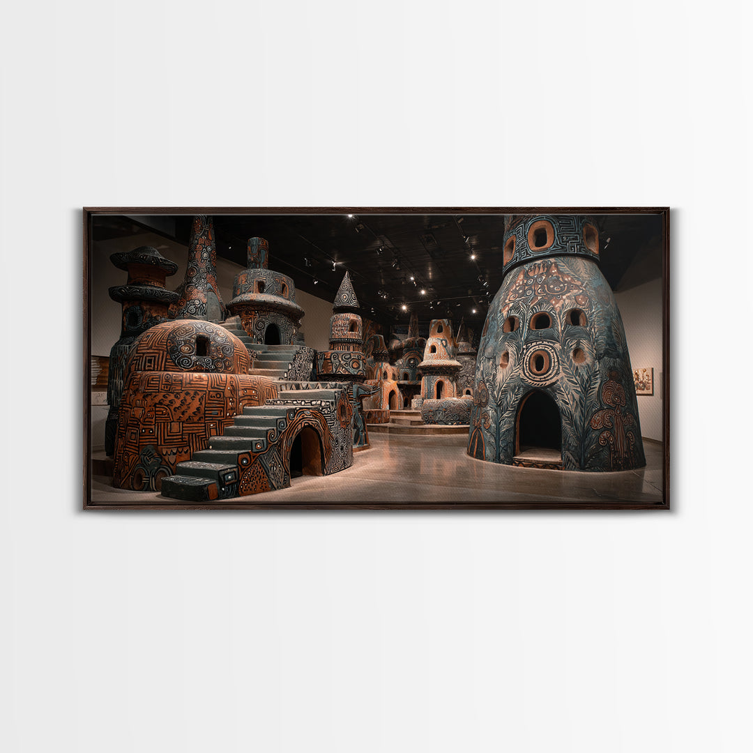 Monumental African Ceramic Sculpture Gallery, Framed Canvas Print, African Art Sculpture, Tribal Decor Statement Piece Gift
