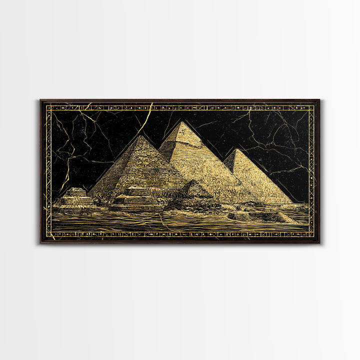 Black Gold Egyptian Pyramids Wall Art, Ancient African Art Print, Luxury Canvas Print, Mystical Statement Home Office Decor Gift