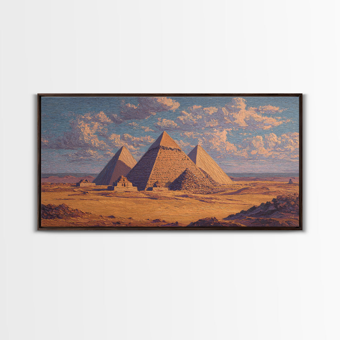 Sunlit Giza Pyramids Desert Wall Art, Egyptian Landscape Canvas Print, Ancient African Art, Warm Earth Tone Decor For Living Room