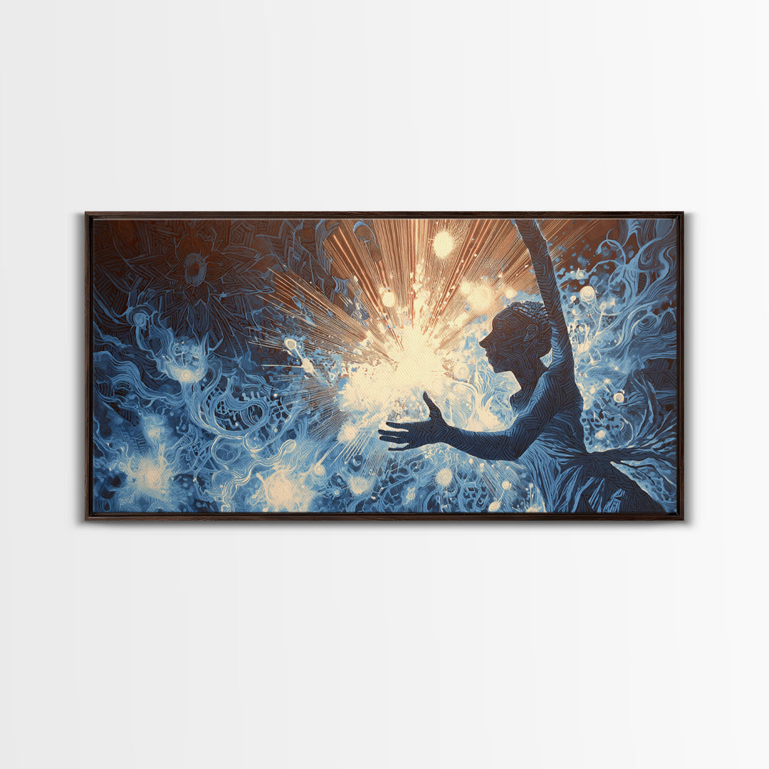 Mystical Blue African Woman Wall Art, Spiritual Abstract Canvas Print, Afrocentric Female Power Art, Dreamy Home Decor Gift