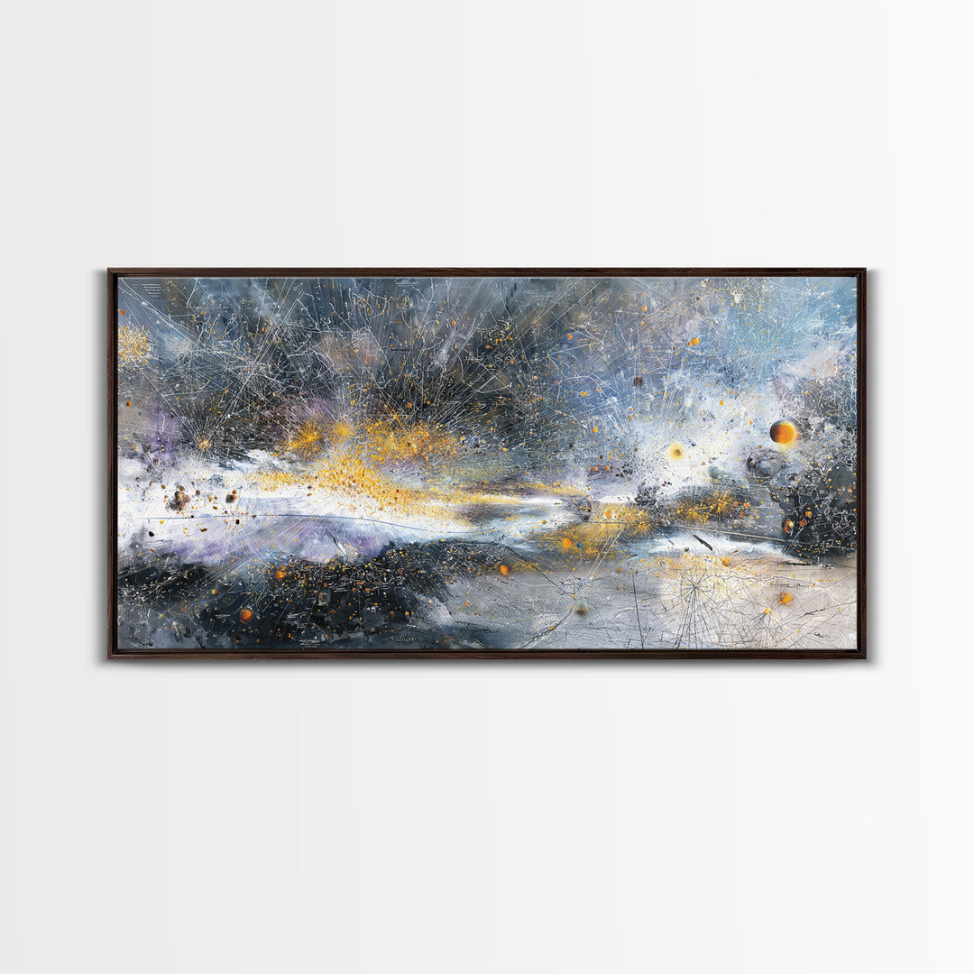 Abstract Cosmic Galaxy Wall Art, Blue Gold Modern Canvas Print, Contemporary Abstract Art, Luxury Office Decor Housewarming Gift
