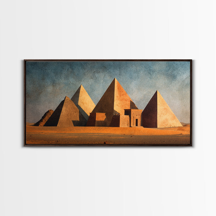 Earthy Egyptian Pyramids Desert Wall Art, Ancient African Canvas Print, Minimalist Landscape Art, Cultural Home Decor Gift