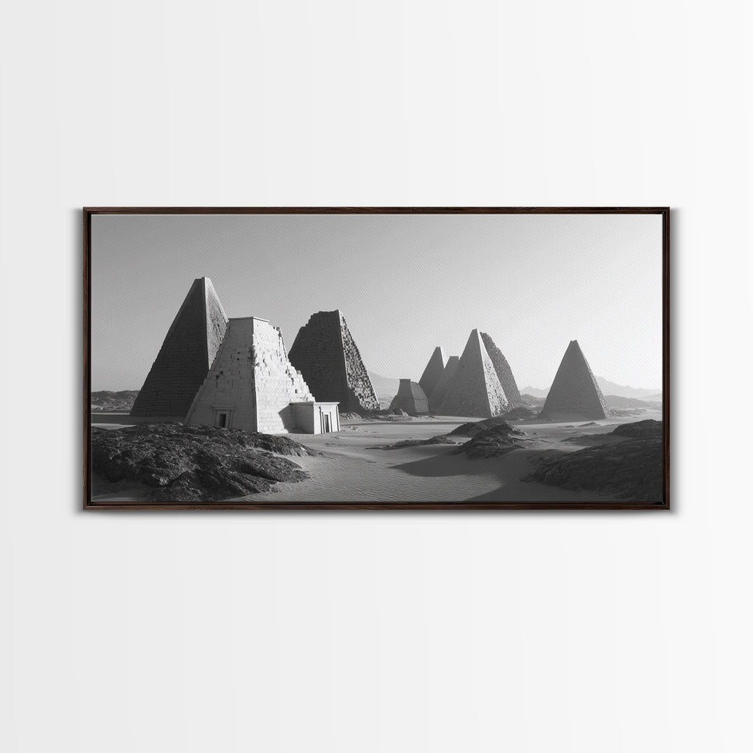 Black And White Nubian Pyramids Desert Canvas Print, African Egyptian Art, Ancient African Art, Minimalist Wall Art Decor