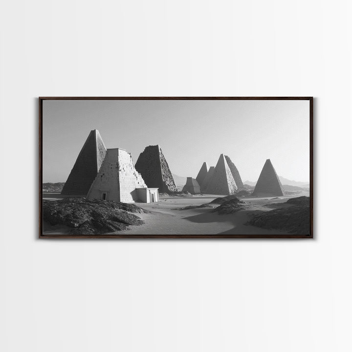 Black And White Nubian Pyramids Desert Canvas Print, African Egyptian Art, Ancient African Art, Minimalist Wall Art Decor