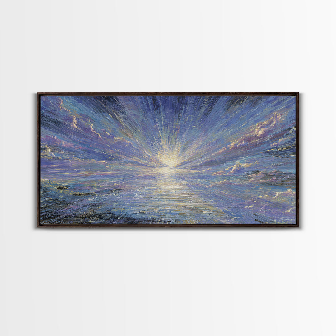 Radiant Sunrise Over Shimmering Ocean Wall Art, Blue Wall Art, Nature Scene Art, Modern Canvas Art, Living Room Decor Gift