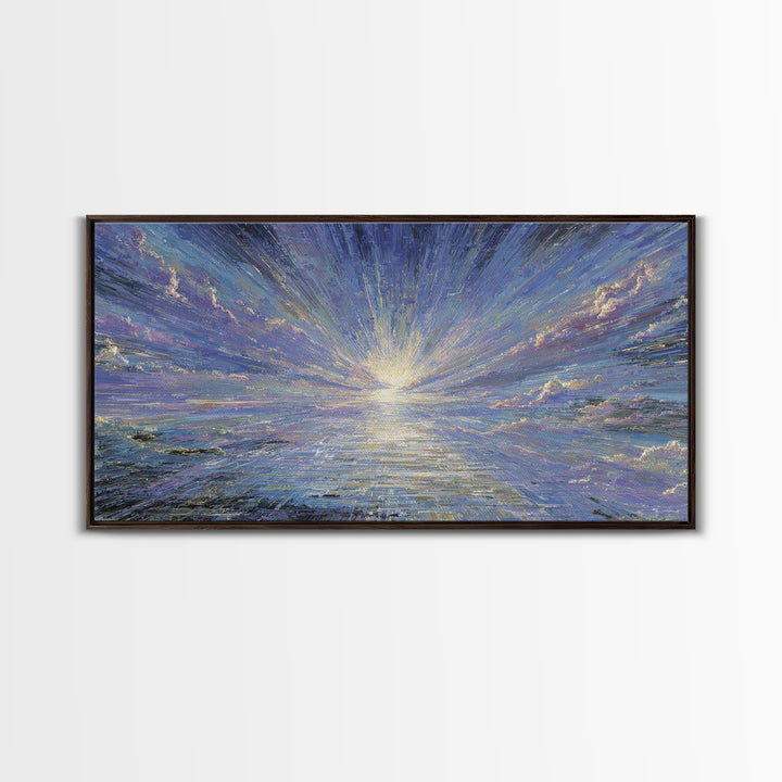 Radiant Sunrise Over Shimmering Ocean Wall Art, Blue Wall Art, Nature Scene Art, Modern Canvas Art, Living Room Decor Gift