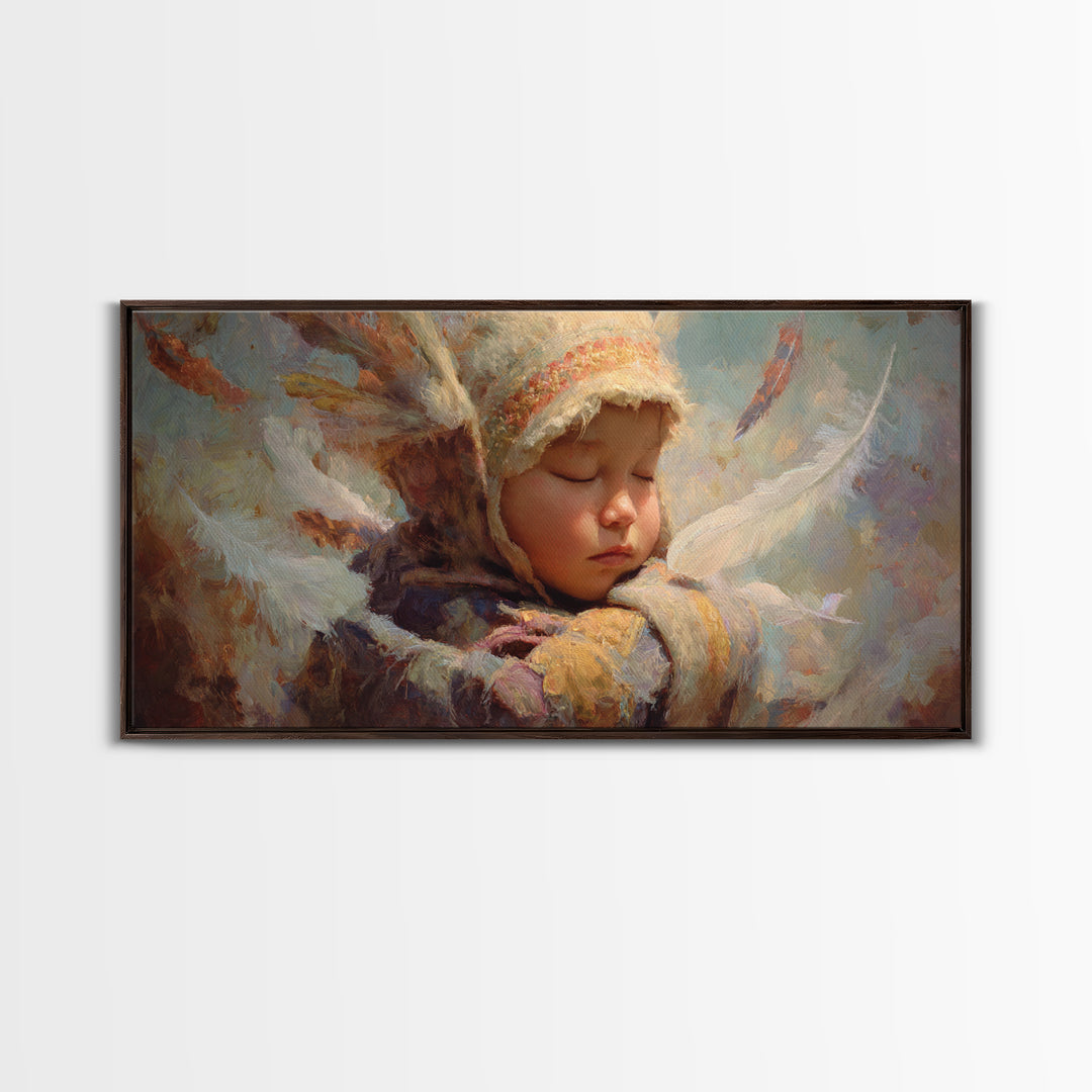 Sleeping Angel Child Canvas Print, Dreamy Spiritual Wall Decor, Soft Nursery Portrait, Peaceful Gift For Her, Unique Home Decor