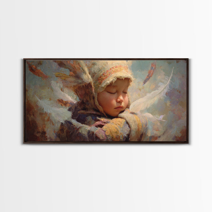 Sleeping Angel Child Canvas Print, Dreamy Spiritual Wall Decor, Soft Nursery Portrait, Peaceful Gift For Her, Unique Home Decor
