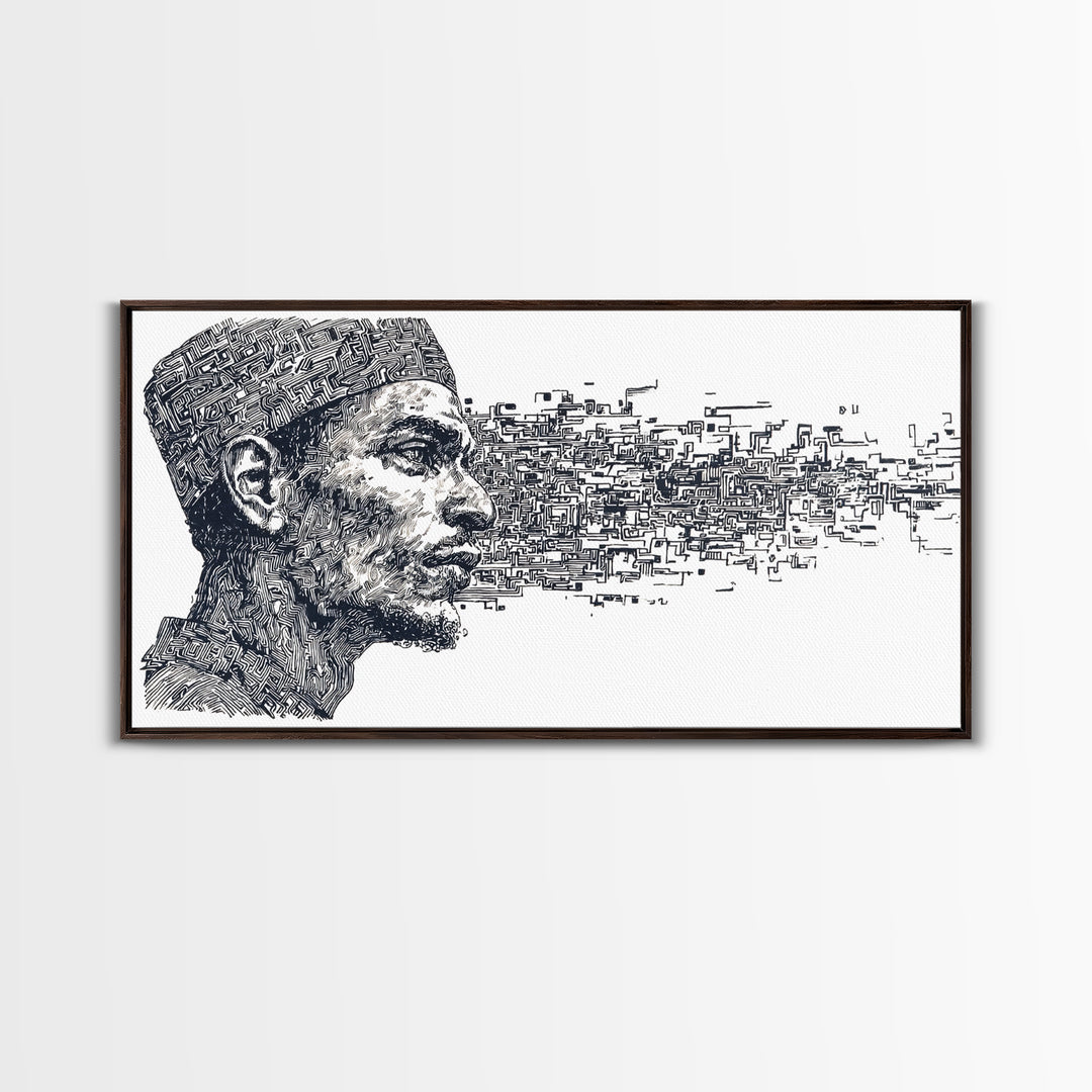 African Man Digital Profile Canvas Print, Abstract Black Portrait Wall Art, Modern Afrocentric Decor, Unique Office Artwork