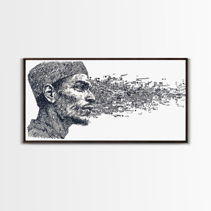 African Man Digital Profile Canvas Print, Abstract Black Portrait Wall Art, Modern Afrocentric Decor, Unique Office Artwork