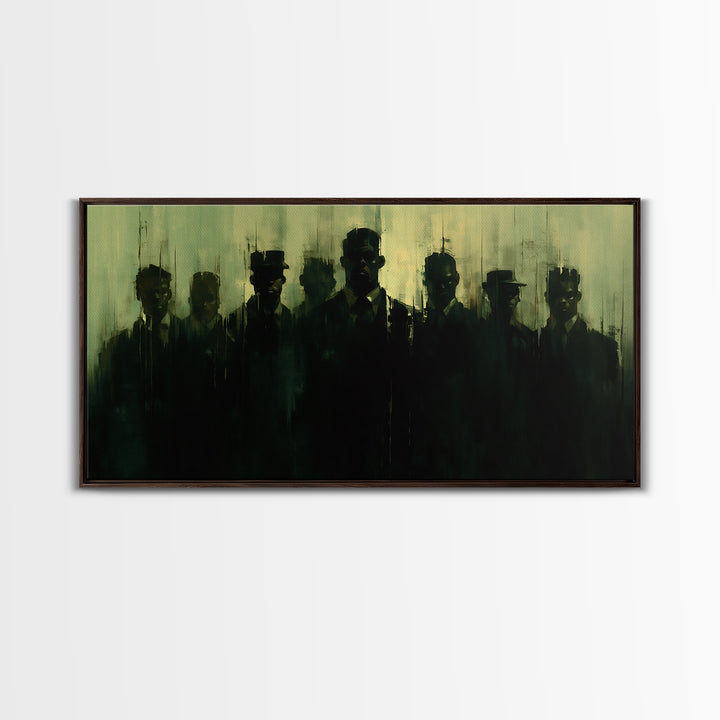 Green Shadow Men In Hats Canvas Print, Moody Black Wall Art, African American Portrait, Minimalist Office Decor Gift For Him