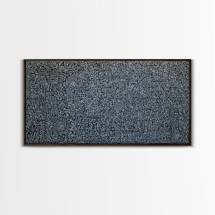 White Tribal Glyph Pattern On Black Wall Art, African Tribal Art, Geometric Wall Art, Ethnic Home Decor Canvas Print Gift