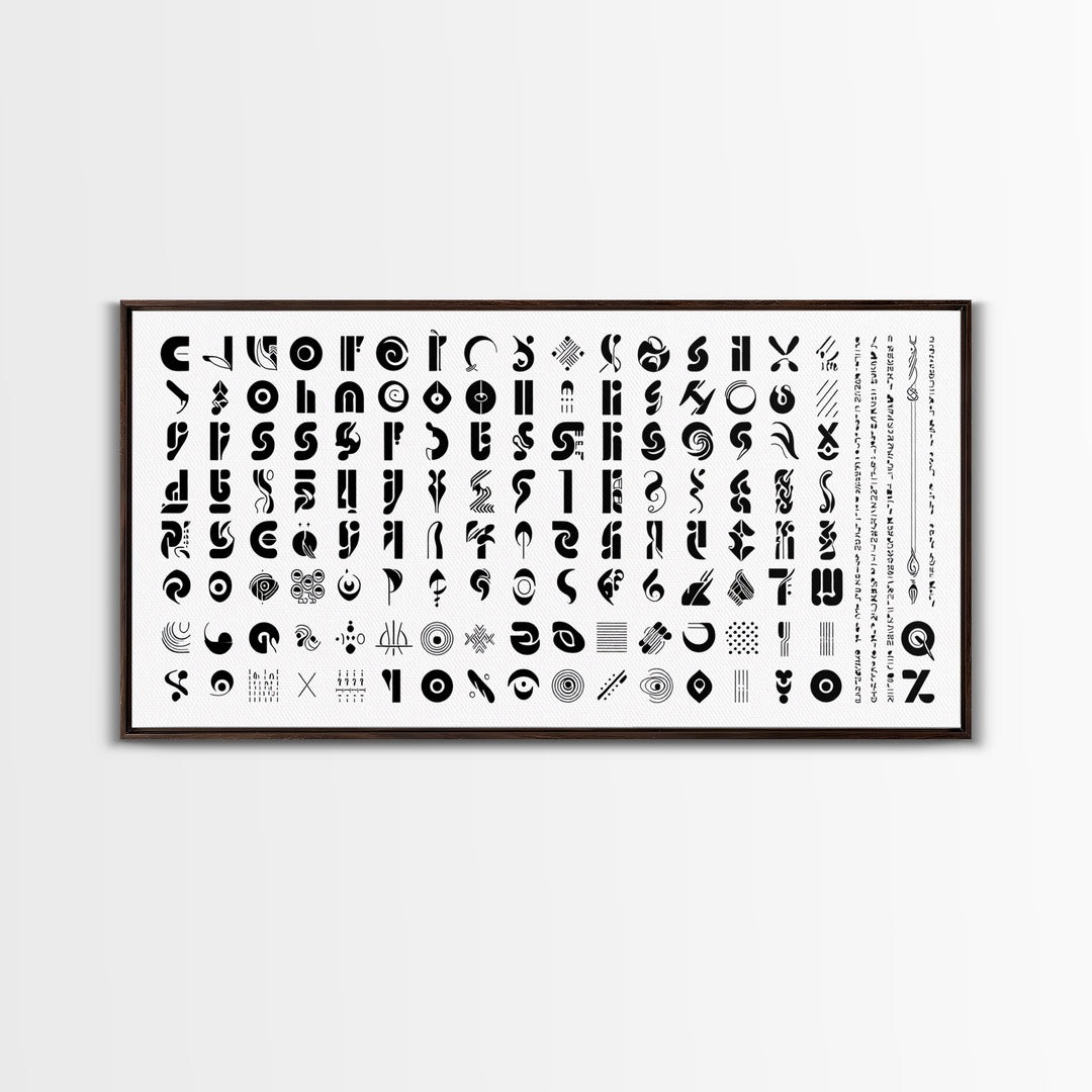 Black Abstract Symbol Alphabet On White Wall Art, African Patterns, Geometric Wall Art, Minimalist Canvas Print Decor Gift
