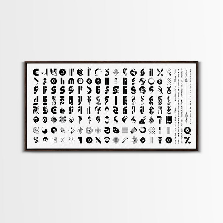 Black Abstract Symbol Alphabet On White Wall Art, African Patterns, Geometric Wall Art, Minimalist Canvas Print Decor Gift