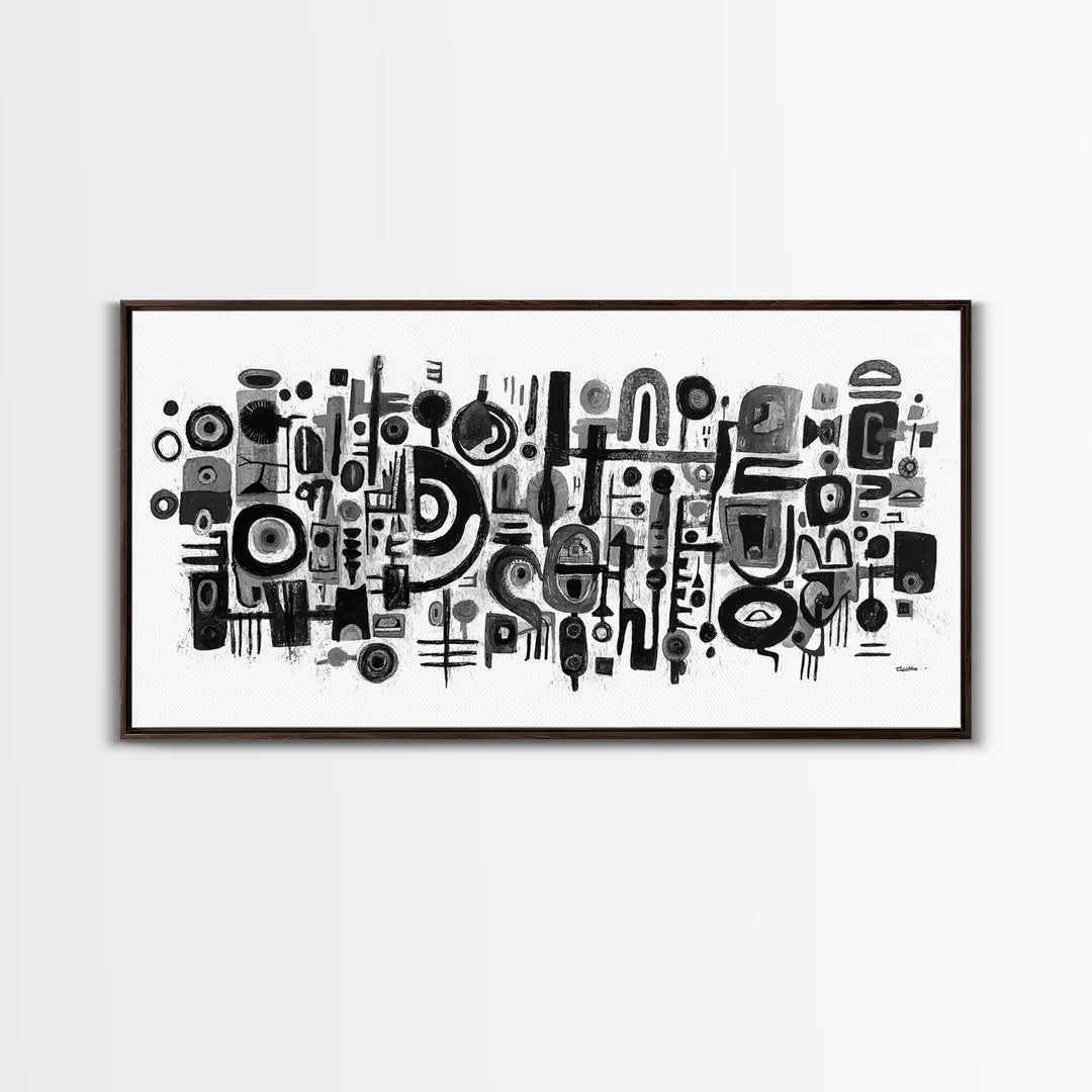 Black And White Tribal Shapes Canvas Print, Abstract African Art, Geometric Wall Decor, Modern Afrocentric Artwork For Home