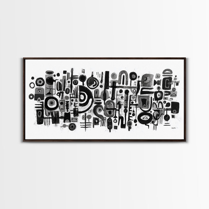 Black And White Tribal Shapes Canvas Print, Abstract African Art, Geometric Wall Decor, Modern Afrocentric Artwork For Home