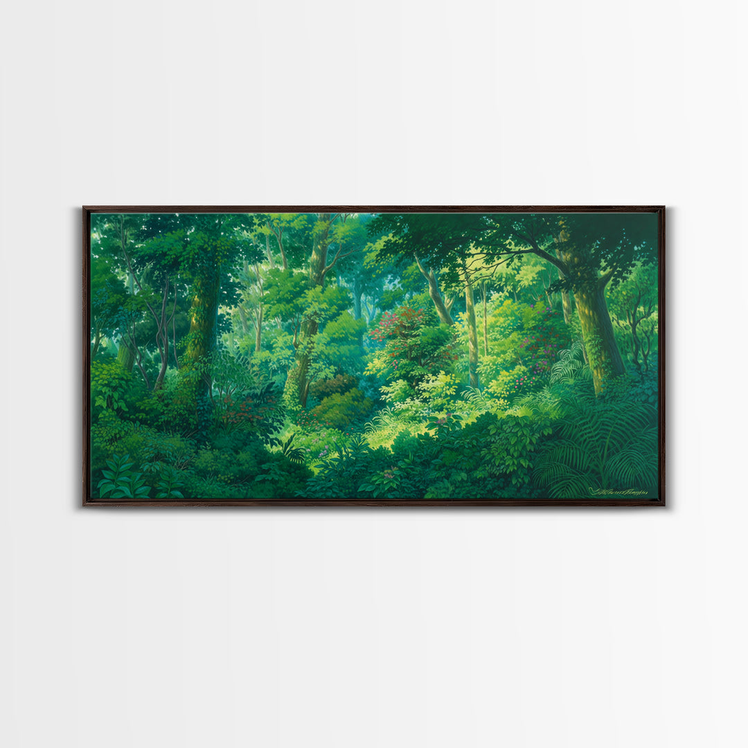Sunlit Tropical Rainforest Wall Art, Lush Green Jungle African Safari Print, Nature Scene Canvas, Calm Bedroom Decor Gift