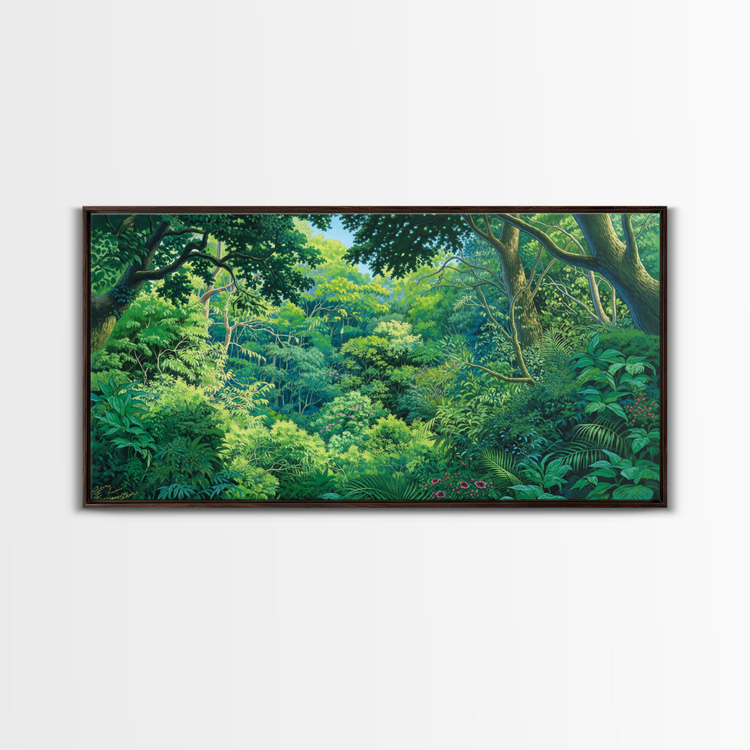 Vibrant Green Jungle Canopy Wall Art, African Landscape Canvas Print, Tropical Botanical Decor, Bright Living Room Gift Idea