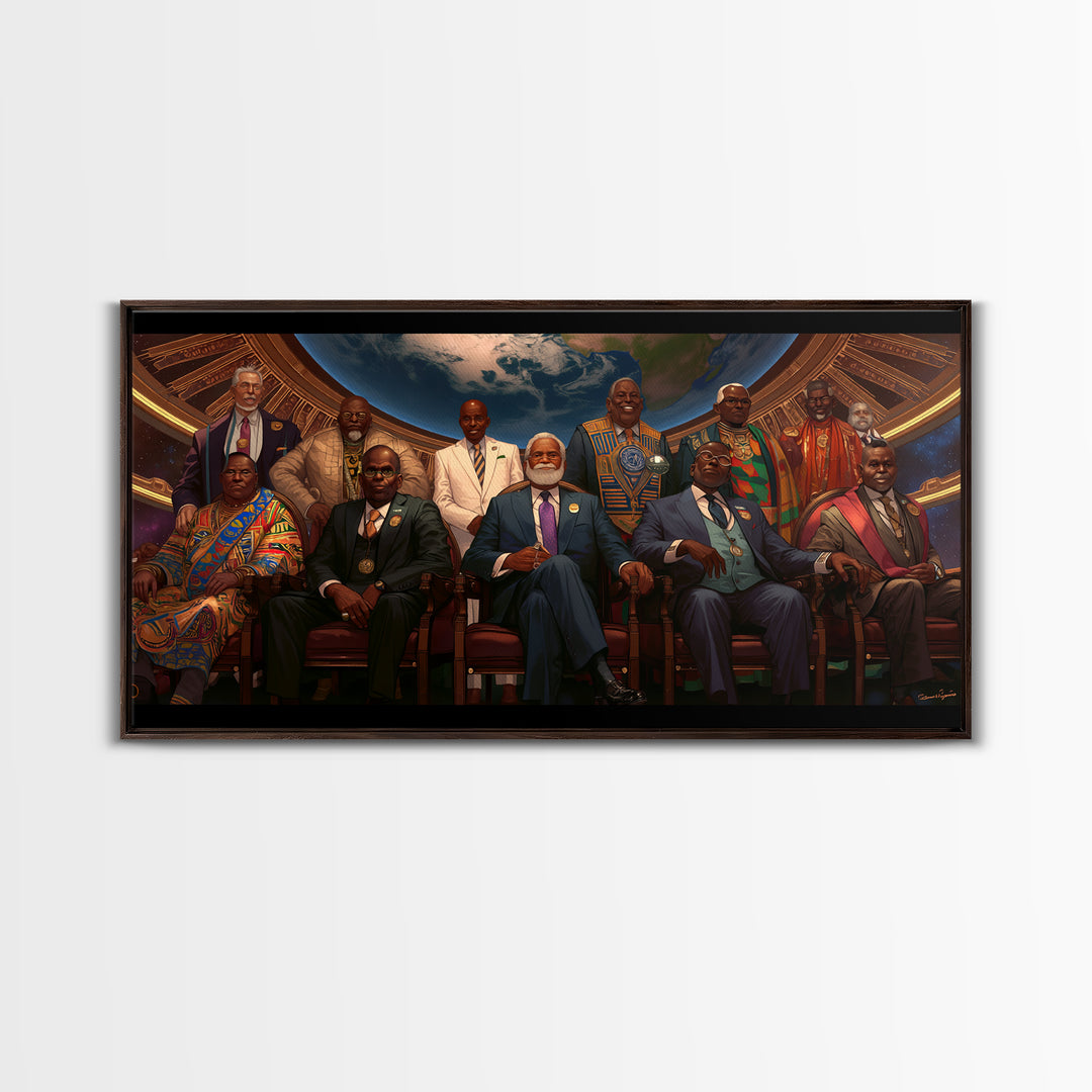 African Dignitaries Beneath Earth Canvas Print, Pan African Wall Art, Black History Decor For Executive Office Wall Decor